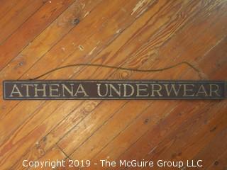 Wooden "Athena Underwear" Sign; 5 x 30"