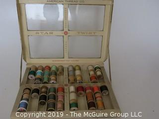 Antique thread cabinet; "Star Twist - Mercerized Thread"; American Thread Co. 