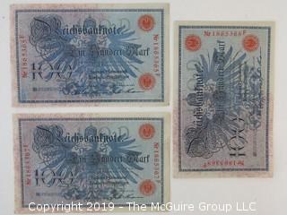 (3) 100 mark German Currency Notes; 1908