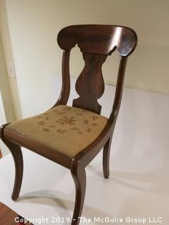 Walnut slatback side chair with tapestry seat