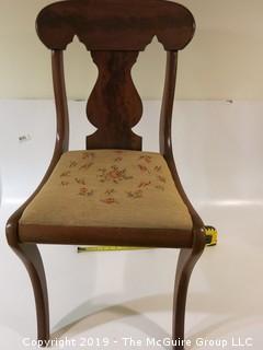 Walnut slatback side chair with tapestry seat