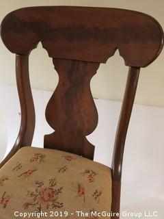 Walnut slatback side chair with tapestry seat