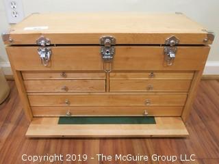 Wooden Toolbox with contents; 23W x 11D x 14"Tall