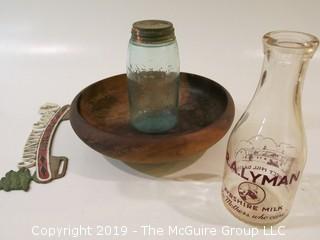 Collection including R. A. Lyman Milk Bottle: "For Mothers Who Care"