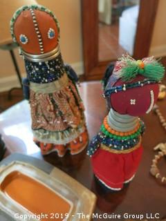 Collection including 2 stoneware butter dishes and an assortment of Costa Rican Crafts 