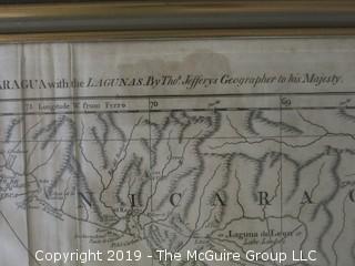 1775 Framed Antique Map of Costa Rica and Nicaurauga with the Lagunas; Thomas Jeffreys; Geographer to his Majesty; printed for Robert Sayer, map and printseller, London