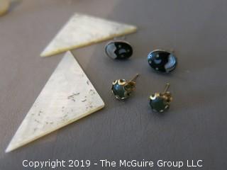 (6) pair of ladies earrings, (2) sets of men's cuff links and 1 gold tone chain