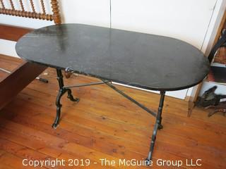 Marble Top Oval Table with Cast Iron Base; 24 x 48 x 28 1/2"T