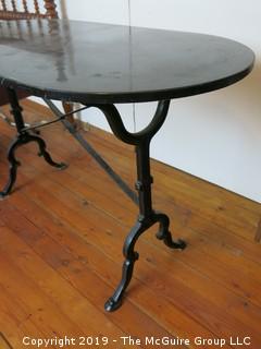 Marble Top Oval Table with Cast Iron Base; 24 x 48 x 28 1/2"T