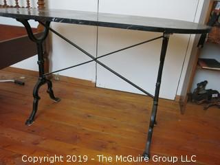 Marble Top Oval Table with Cast Iron Base; 24 x 48 x 28 1/2"T