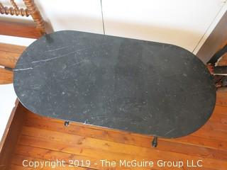 Marble Top Oval Table with Cast Iron Base; 24 x 48 x 28 1/2"T