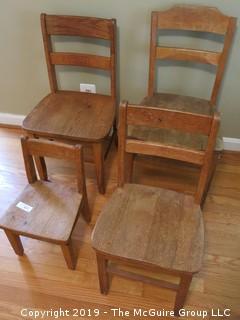 Collection of 4 wooden side chairs; all different sizes