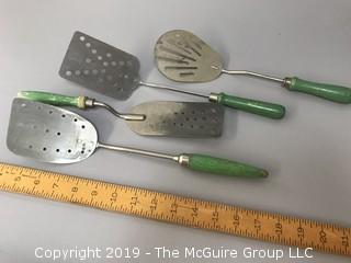 (4) Green Wooden Handled Spatulas