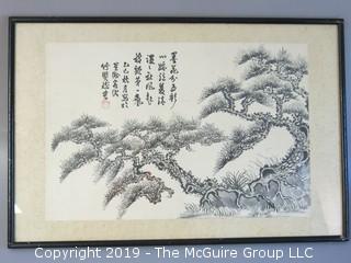 Original Chinese Framed Work of Art; under glass; 15 x 22 1/2"