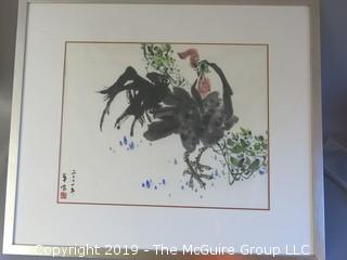 "The Angry Rooster"; original framed watercolor under glass; outside dimensions 30 x 34 1/2"; signed