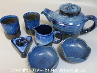 Collection of Hand Thrown Glazed Pottery including teapot