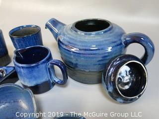 Collection of Hand Thrown Glazed Pottery including teapot