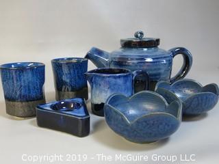 Collection of Hand Thrown Glazed Pottery including teapot