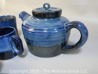 Collection of Hand Thrown Glazed Pottery including teapot