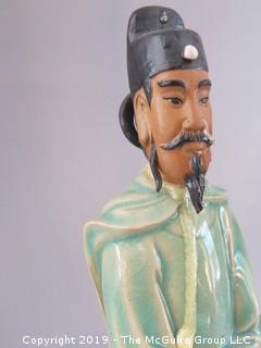 Two Chinese Hand Painted Ceramic Wise Men (Note: damage to back of head on taller one) 