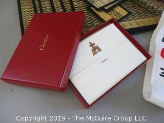 Collection including Cartier stationary and reproduction terra cotta figurine from the Tashimas 