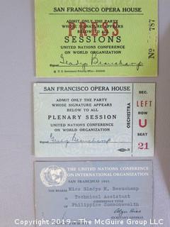 Collection of Ephemera including 1945 San Francisco Admission Credentials to the Convocation Creating the United Nations