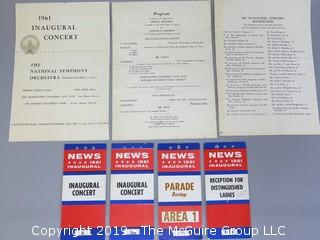 1961 JFK Inaugural Concert Program and Press Credentials