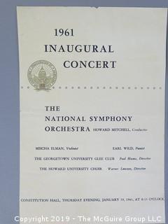 1961 JFK Inaugural Concert Program and Press Credentials