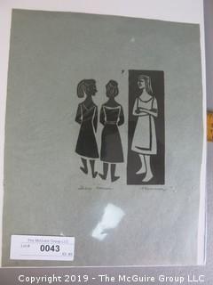 Original Print titled "Three Women"; pencil signed A. Emerson