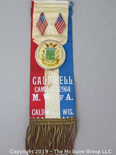 "Modern Woodmen of America" Ribbon and Pin; Caldwell, Wis., Caldwell Camp No. 2964