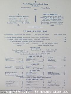 U.S. Senate Members Dining Room; Menu; signed by Paul C. Johnson, head waiter from 1900-1944