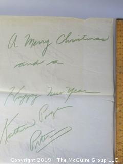 Season's greetings from "Katherine Page Porter"; teacher and artist; on glassine paper; (1941 - ) 