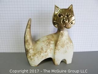 Signed Cat Metal Sculpture  9 1/2" tall