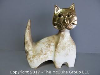 Signed Cat Metal Sculpture  9 1/2" tall