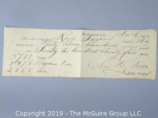 Collection of Ephemera including 1890 Agricultural Ball Program and 1862 receipt of hay load at Washington City