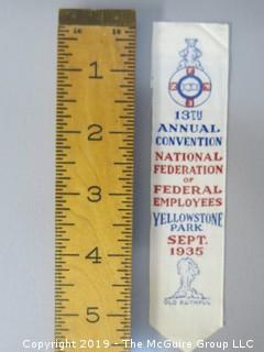 1935 Convention Ribbon of the National Federation of Federal Employees; Yellowstone Park