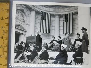 Large Format B + W photo of FDR addressing veterans