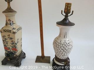 (2) Asian Style Ceramic Table Lamps; 1 shade