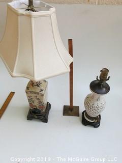 (2) Asian Style Ceramic Table Lamps; 1 shade