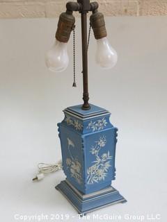 Blue Ceramic Table Lamp with 2 bulbs (shows some wear) 