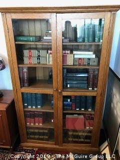 Glass Front Double Door Oak 6 Shelf Bookcase (does not include contents); 48W x 12 1/2D x 72"T