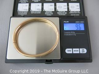 10k rose gold bangle with diamonds; 9.6g