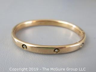 10k rose gold bangle with diamonds; 9.6g