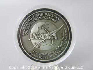 Apollo 40th Anniversary Official Commemorative medallion; containing metal flown to the Moom on Apollo Missions