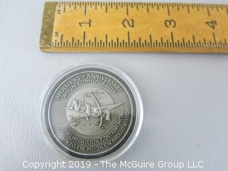 Apollo 40th Anniversary Official Commemorative medallion; containing metal flown to the Moom on Apollo Missions