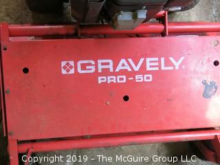 48" Walk Behind Gravely Pro-50 Mower (Model 988077, Serial # 668); with Kawasaki FC420v Electronic Ignition Start Engine (Tecumseh Model # H700-032; D.O.M. 5283-0015)