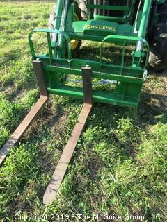 John Deere 5101E Tractor with 240 Loader; only 798 hours; includes 3 attachments: Adjustable Forks, Bucket and Hay Spear (Note: Description Altered 09.03 @ 4:07PM)  ***CAB Will BE LOCKED AFTER SALE AND WILL NOT BE USED FOR LOAD-OUT)