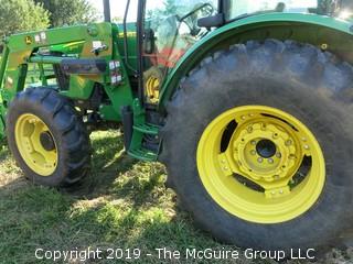 John Deere 5101E Tractor with 240 Loader; only 798 hours; includes 3 attachments: Adjustable Forks, Bucket and Hay Spear (Note: Description Altered 09.03 @ 4:07PM)  ***CAB Will BE LOCKED AFTER SALE AND WILL NOT BE USED FOR LOAD-OUT)