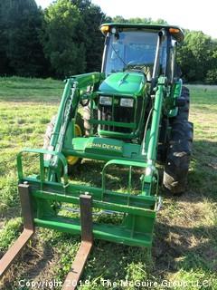 John Deere 5101E Tractor with 240 Loader; only 798 hours; includes 3 attachments: Adjustable Forks, Bucket and Hay Spear (Note: Description Altered 09.03 @ 4:07PM)  ***CAB Will BE LOCKED AFTER SALE AND WILL NOT BE USED FOR LOAD-OUT)