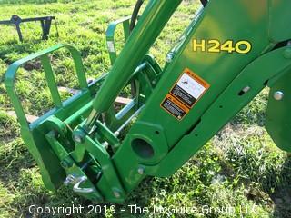 John Deere 5101E Tractor with 240 Loader; only 798 hours; includes 3 attachments: Adjustable Forks, Bucket and Hay Spear (Note: Description Altered 09.03 @ 4:07PM)  ***CAB Will BE LOCKED AFTER SALE AND WILL NOT BE USED FOR LOAD-OUT)